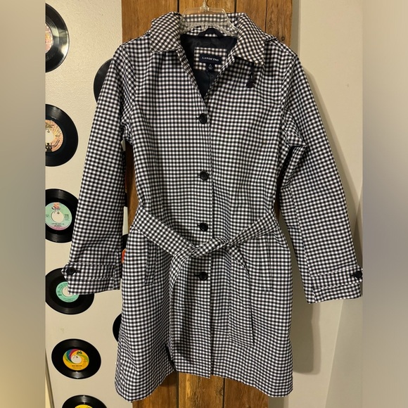 Lands' End Jackets & Blazers - LANDS END black & white belted check jacket w/ hood sz small